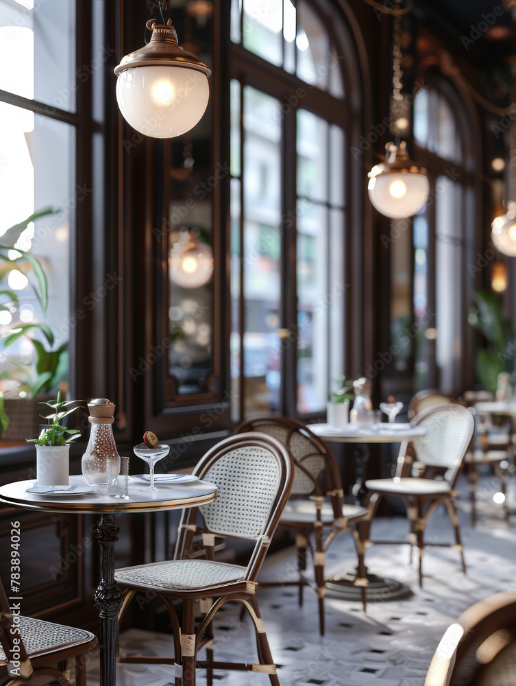 Parisian Bistro SceneBistro Chairs and Marble Tables - Cozy European Cafe Ambiance