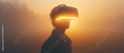 Consciousness Transfer, Nanotechnology, Personal Identity, Virtual Reality Chamber, Foggy, Photography, Golden Hour, Depth of Field Bokeh Effect , Silhouette shot