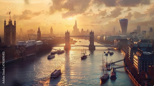 Vintage London Thames River Panorama photo