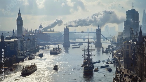 Vintage London Thames River Panorama