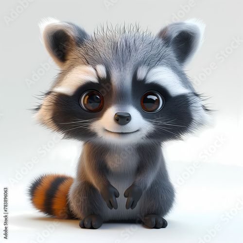 A cute and happy baby racoon 3d illustration © enesdigital