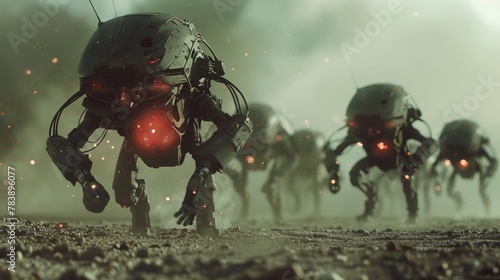 Future Conflict Scene with Autonomous Drones and Robotic Soldiers © AlissaAnn