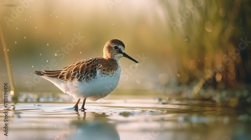 Unique Spoon-Billed Sandpiper in Shallow Water photo