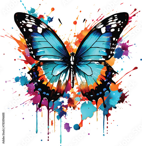 Watercolor butterfly with transparent background,watercolor in pop art style,vector style for t-shirt design,Generative AI