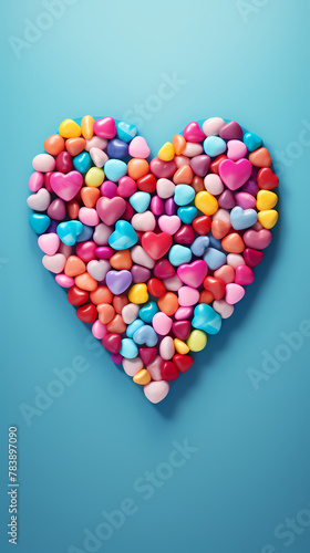 Valentine's Day background with 3D heart-shaped candies