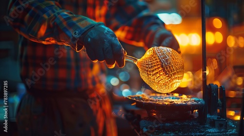 Glassblower creating delicate works of art photo
