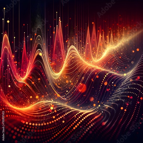 Dynamic abstract wave pattern with particles in a glowing red and yellow palette, indicative of energy and movement.  © 준호 변