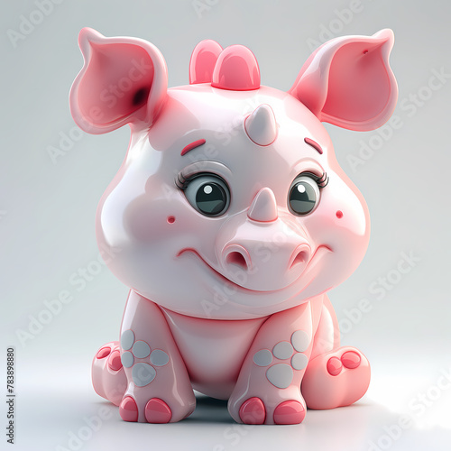 A cute and happy baby rhino 3d illustration