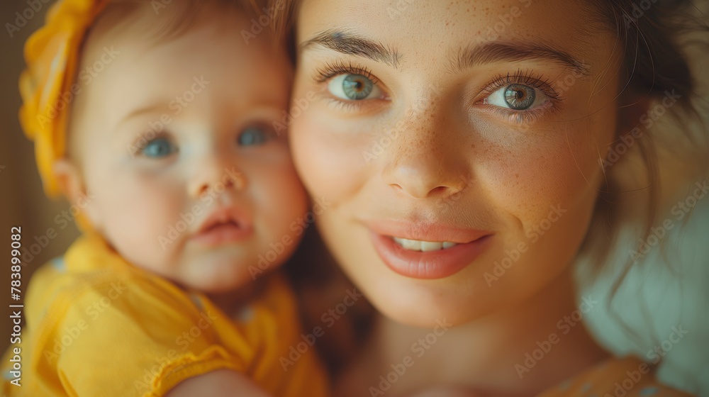 European mother held a six-month-old baby in one arm and on the table in a cafe created by ai European mother held a six-month-old baby in one arm and on the table in a cafe created by ai