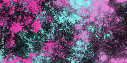 Star field background Aquamarine and pink, aqua blue nebula universe. Cosmic neon light blue watercolor background aquarelle deep black Paper textured. Fantastic outer view space