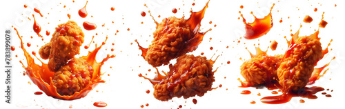 fried chicken wings with sauce splash isolated png