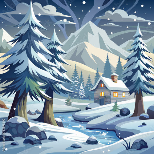 winter landscape with christmas trees
