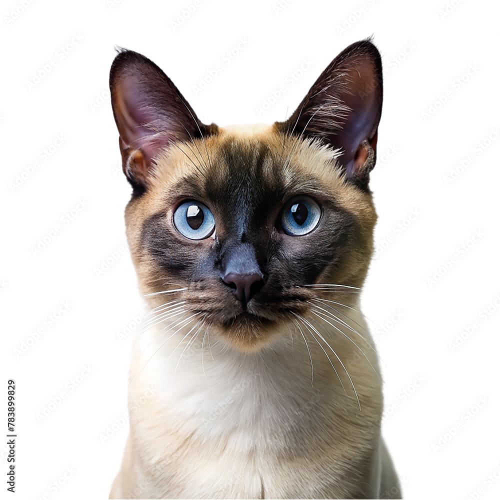 Siamese cat with striking blue eyes on transparent background