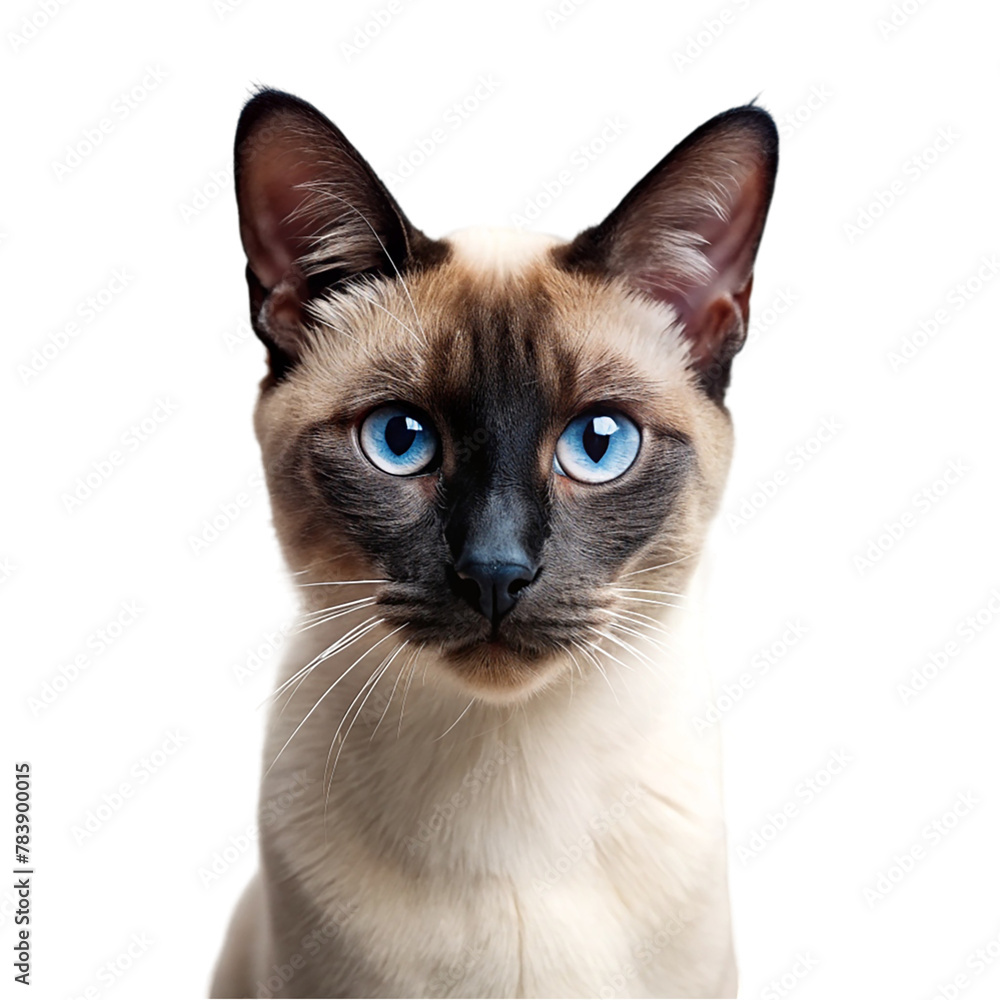 Siamese cat with striking blue eyes on transparent background
