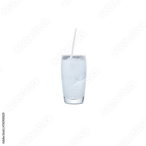 A glass of coconut water with ice isolated on white.