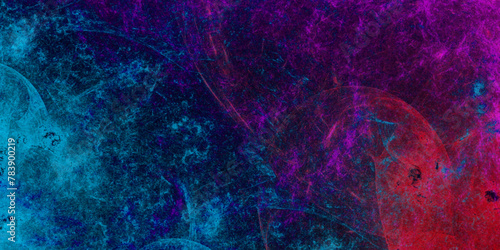 Artificial magic smoke in red with neon blue, purple light, smoke color isolated background for effect. Star field background Aquamarine and pink dark red pink, blue and purple Cosmic nebula universe
