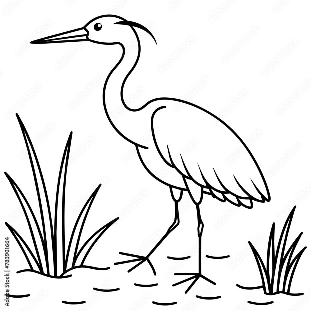 Fototapeta premium Cute Heron coloring page line art vector