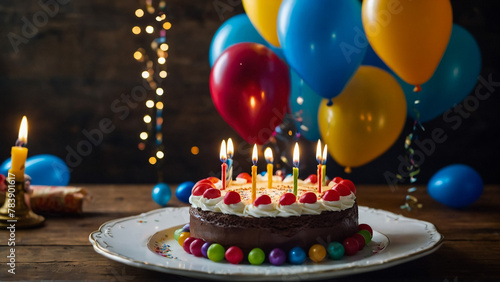  White Birthday cake with colorful Sprinkles over a blue background.