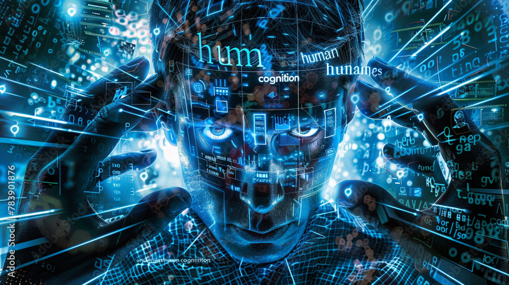 Naklejka premium Neural Connections: Artificial Intelligence and Human Cognition in the Internet...Digital Evolution: Data Exchange and Neural Connections in Artificial Intelligence.