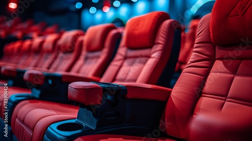 Empty movie theater with red seats photo