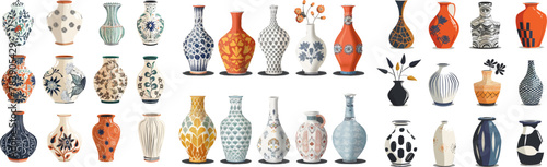 Decorative porcelain interior pottery collection with pattern.