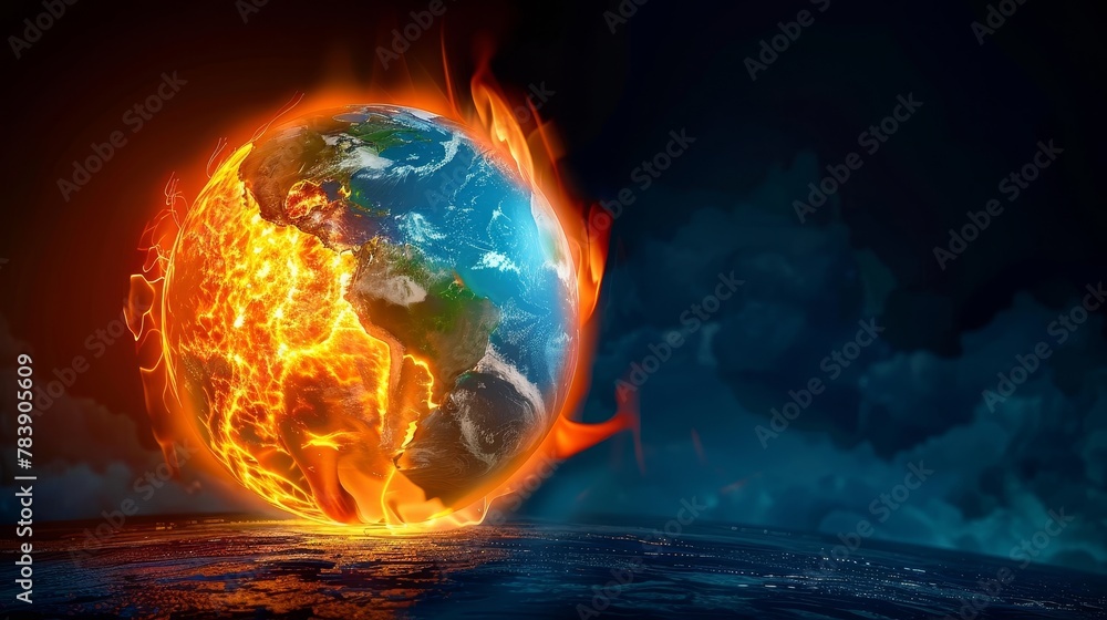 Earth with a giant heat lamp shining on it, causing it to boil