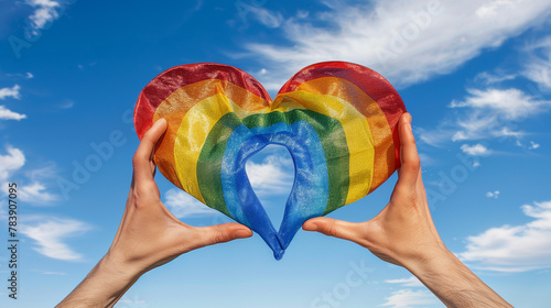 Emblem of Pride. A heart-shaped flag, vibrant with rainbow colors, LGBTQ+ community. symbolism of diverse color scheme and heart shape combined signifies love, acceptance, unity, and diversity within 