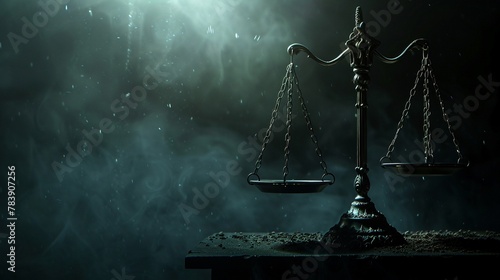 Scales of justice where one side is shrouded in darkness and the other illuminated, depicting the imbalance of the shadow economy