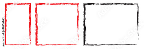 Vector Grunge Frame Set. Brush strokes frame. Black grunge square borders, paint brushes photo frames and hand drawn antique edges texture. Ink paint brush stain. Brush stroke rectangle frame.