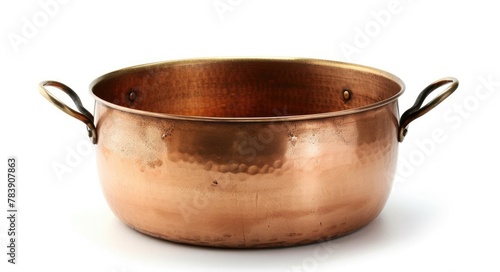 Isolated Copper Pot for Kitchen & Cooking - Shiny Saucepan & Utensil for Food Preparation on White Background photo