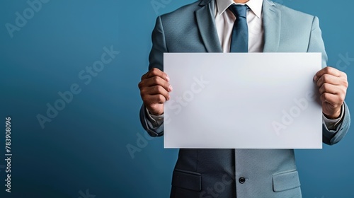 More Information Business Concept: Businessman Holding Sign for Digital Display Background for Connecting and Choosing Dependable Ads photo