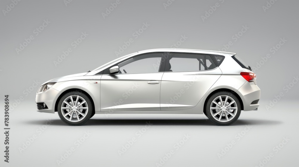 Stylish Silver Compact Hatchback Car Isolated on Studio Background - Auto Automobile
