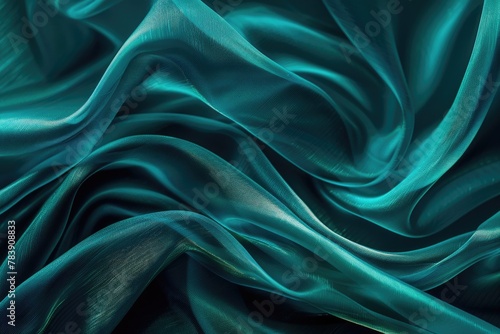 Teal Waves - Abstract Teal Fabric in Motion, Artistic Concept Design with Blue and Green Colors
