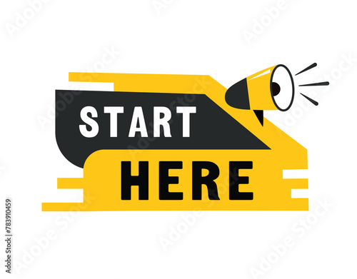 Start here speech bubble icon modern style. Banner design for business, marketing. Vector label.
