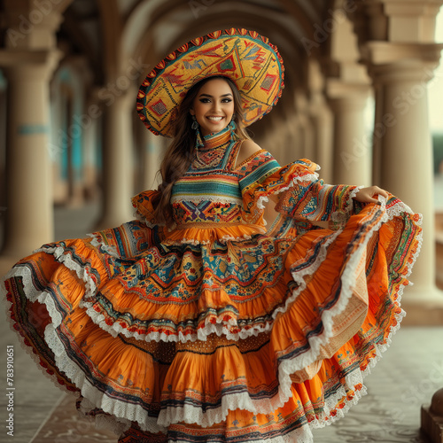 Mexican Dance with Typical and Folkloric Clothing, Women Dancing