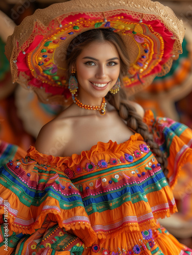 Mexican Dance with Typical and Folkloric Clothing, Women Dancing