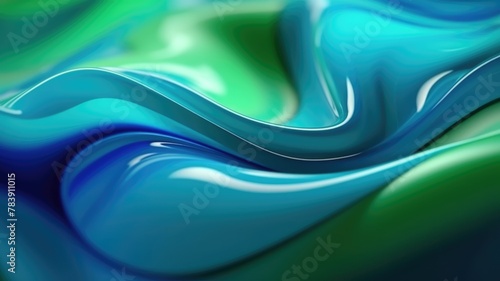 The close up of a glossy liquid surface abstract in cool blue and green colors with a soft focus. 3D illustration of exuberant. generative AI © Summit Art Creations