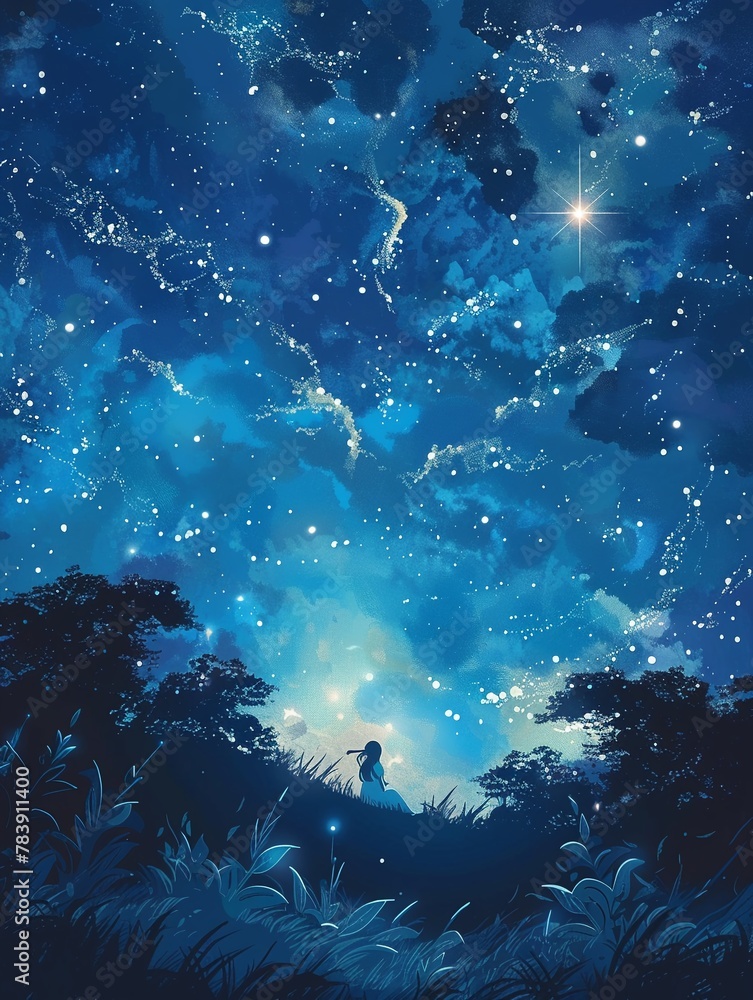 Obraz premium Starlight Serenade A romantic and ethereal composition featuring a serenade under a starlit sky, infusing the scene with magic and wonder