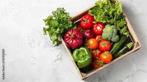 Variety of Fresh Vegetables in a Wooden Crate