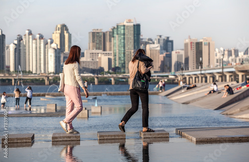Photography View of the fountain in the park
