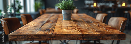 Detail shot of a handcrafted wooden dining table, hyperrealistic photography of modern interior design