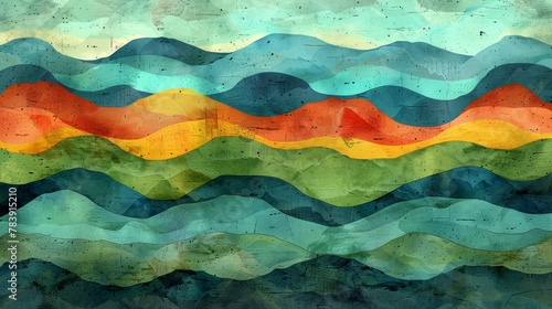  A multicolored wave painting with a grungy texture at its crest and base
