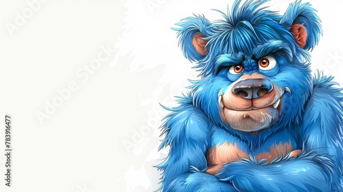   A blue, furry animal with broad grins © Jevjenijs