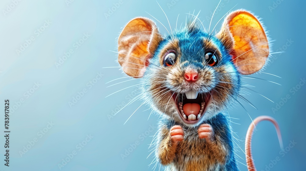 A close-up of a mouse with its mouth agape and tongue extended A close-up of a mouse with its mouth agape and tongue extended