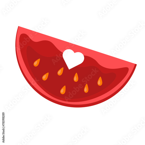 Tomato slice with cut out heart.
