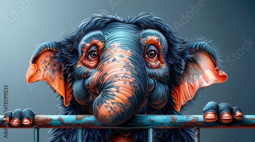  A close-up of an elephant with its trunk elevated over the fence