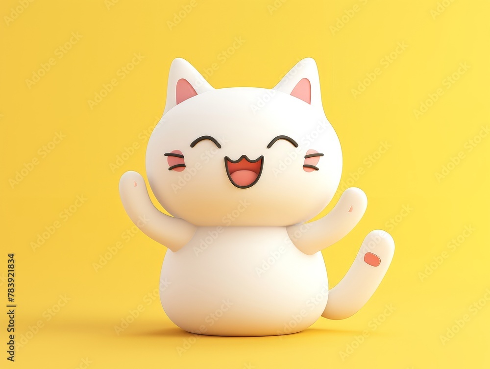 White cat figurine on yellow surface White cat figurine on yellow surface
