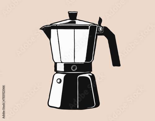 Italian coffee maker or moka pot, espresso machine. Hand drawn illustration