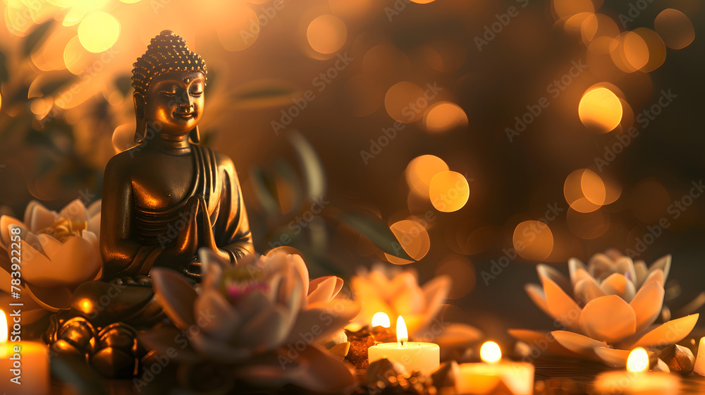 Vesak background, Buddha statue, copy space background