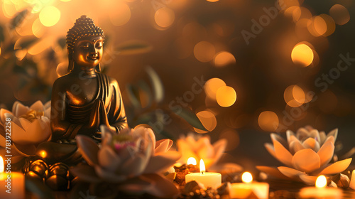 Vesak background, Buddha statue, copy space background photo